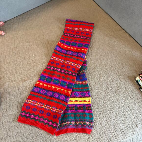 Crewcuts Wool Scarf Girls Red Fair Isle Stripe Winter - Picture 3 of 5